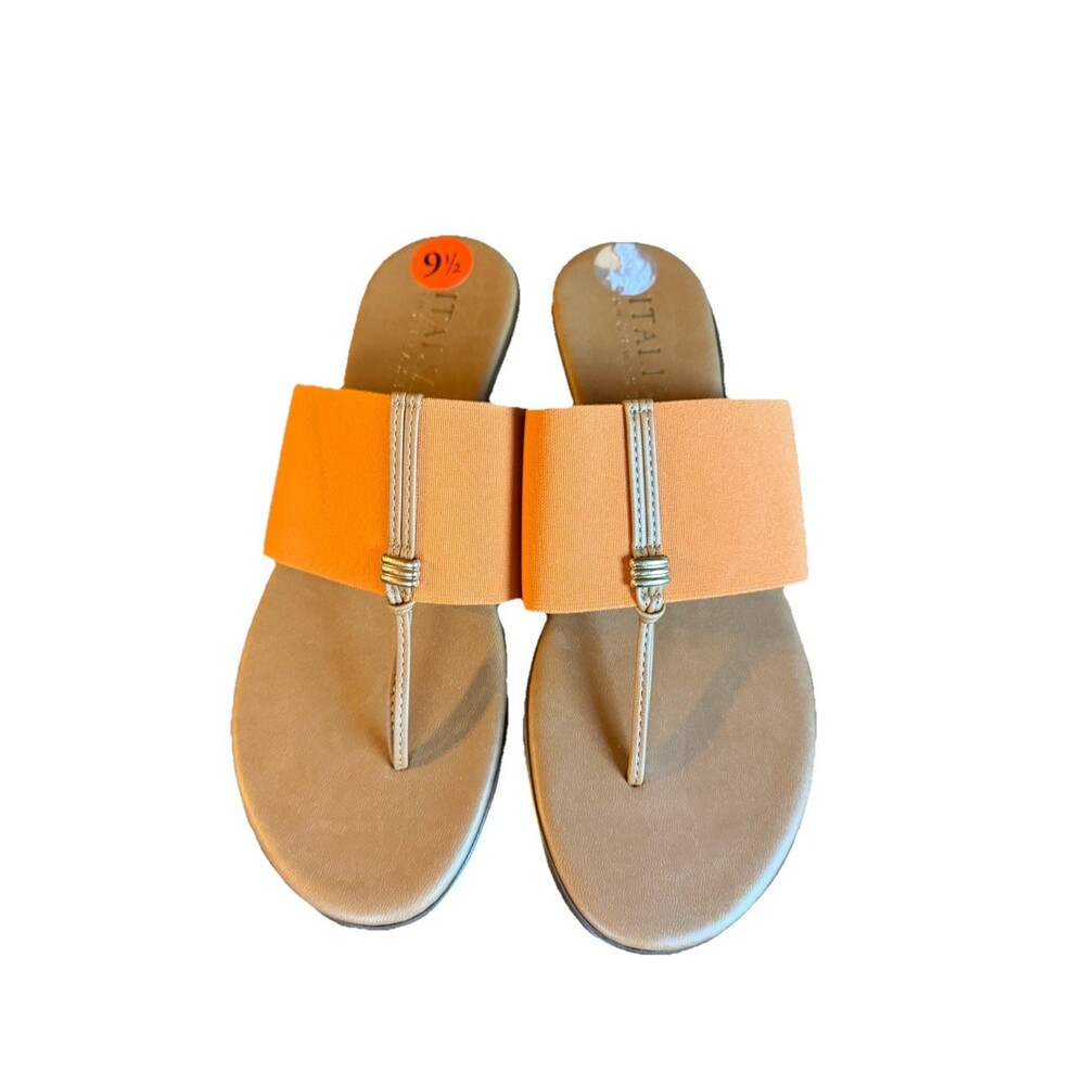 Women’s Italian Shoemakers Slide/Thong Sandal Orange Leather Sz 9